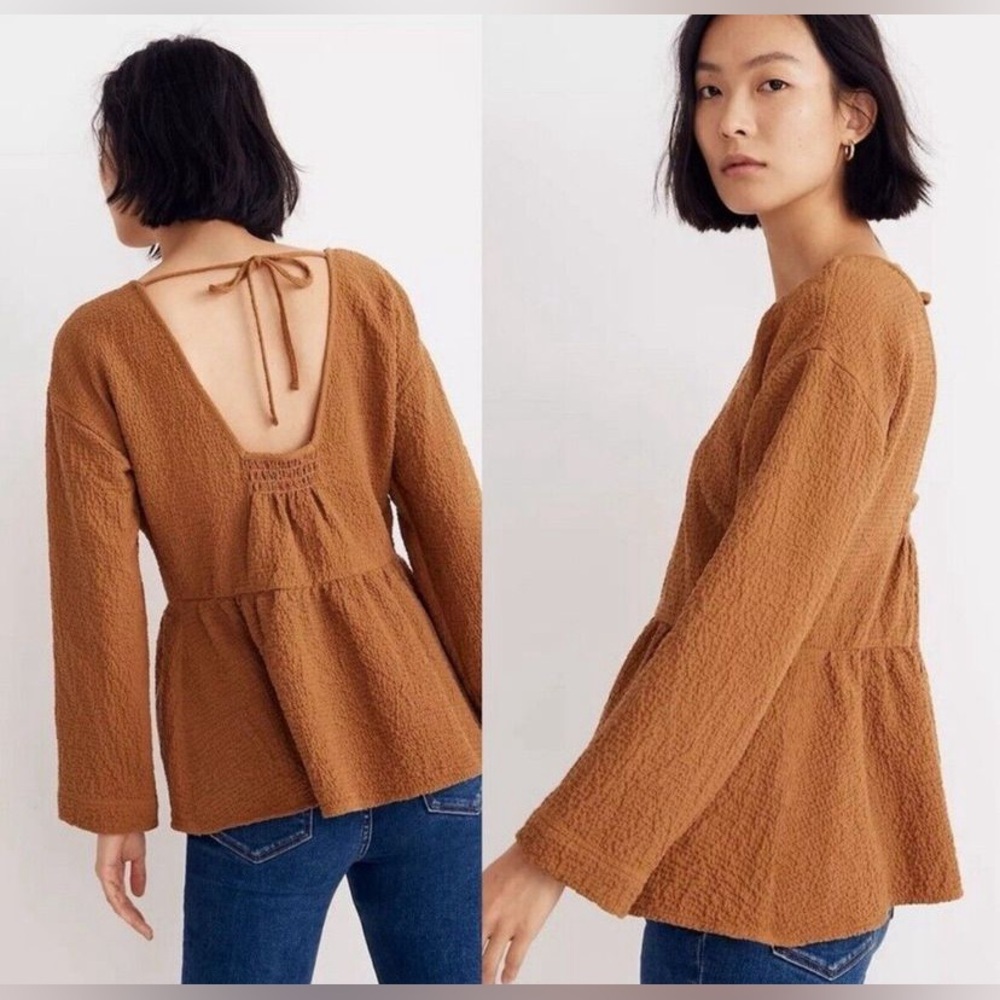 Madewell Peplum Open Back Crinkle Top